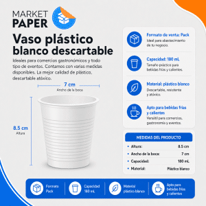 Vaso 180cc Plástico Blanco - Imagen 2
