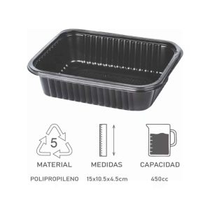 Bandeja Descartable Negra Pesada 102 Microondas 15 x 10.5 x 4.5 - Delivery - Imagen 5