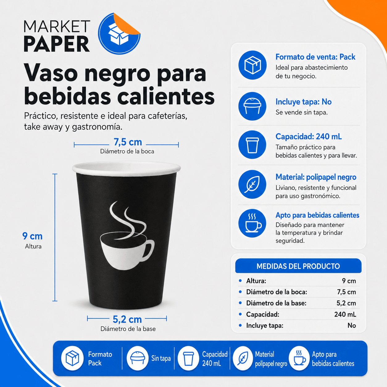 Vaso Ecologico De Polipapel Negro De 240cc Para Bebidas Calientes - Imagen 2