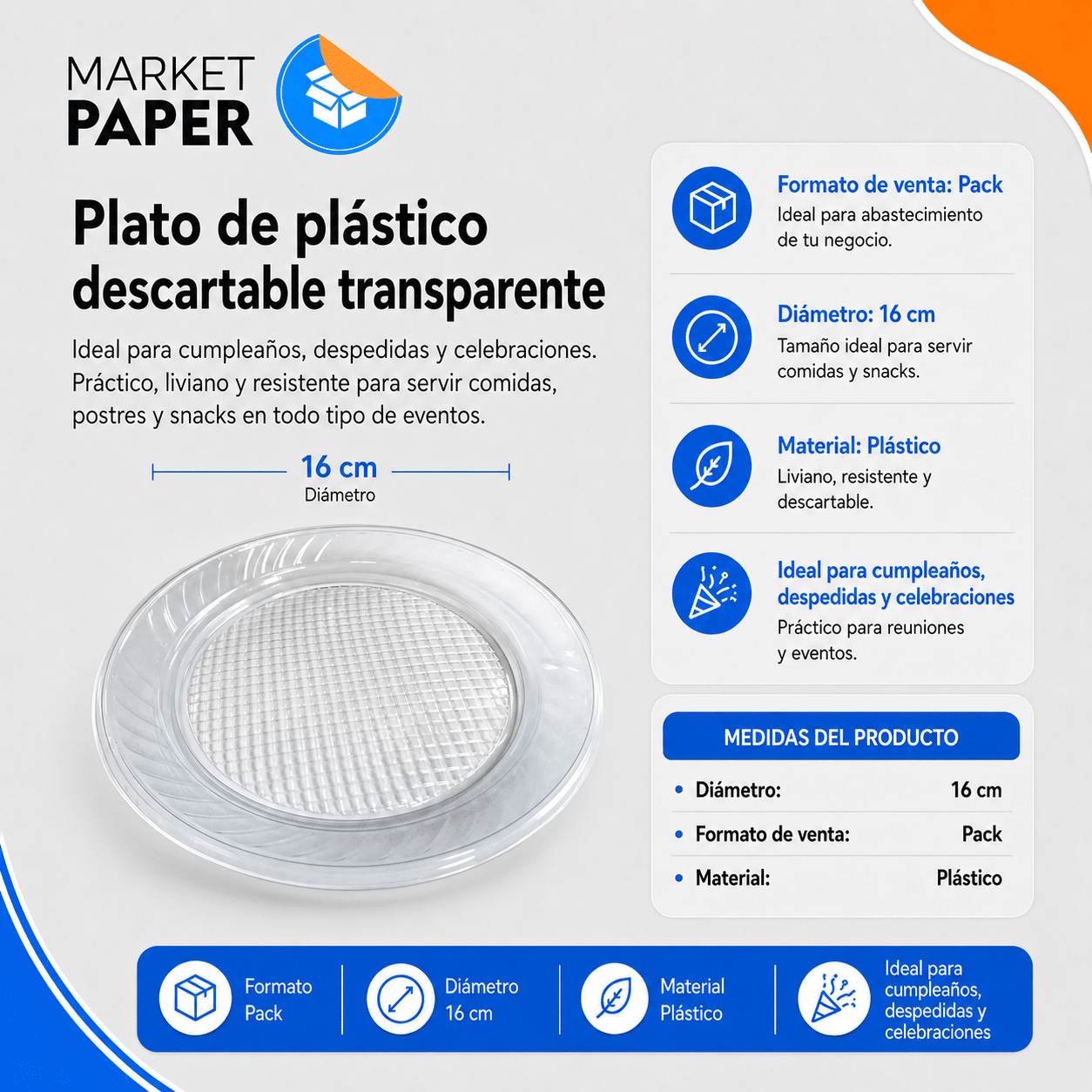Plato De Plastico Polietileno Descartable Cristal 16cm - Imagen 2