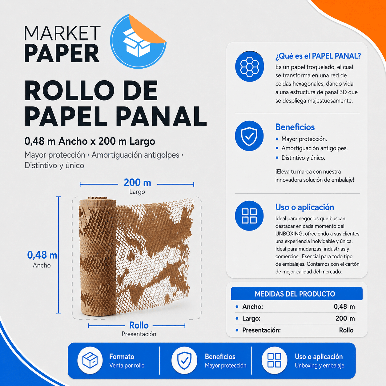 Rollo Papel Panal Marron 48cm X 200m Ecored Super Resistente - Imagen 2