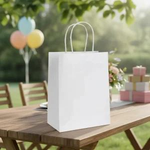 Bolsas Papel Blanca Con Manija 20x24x10cm