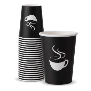 Vaso De Polipapel Negro Con Tapa y Collarin De 240cc Para Bebidas Calientes